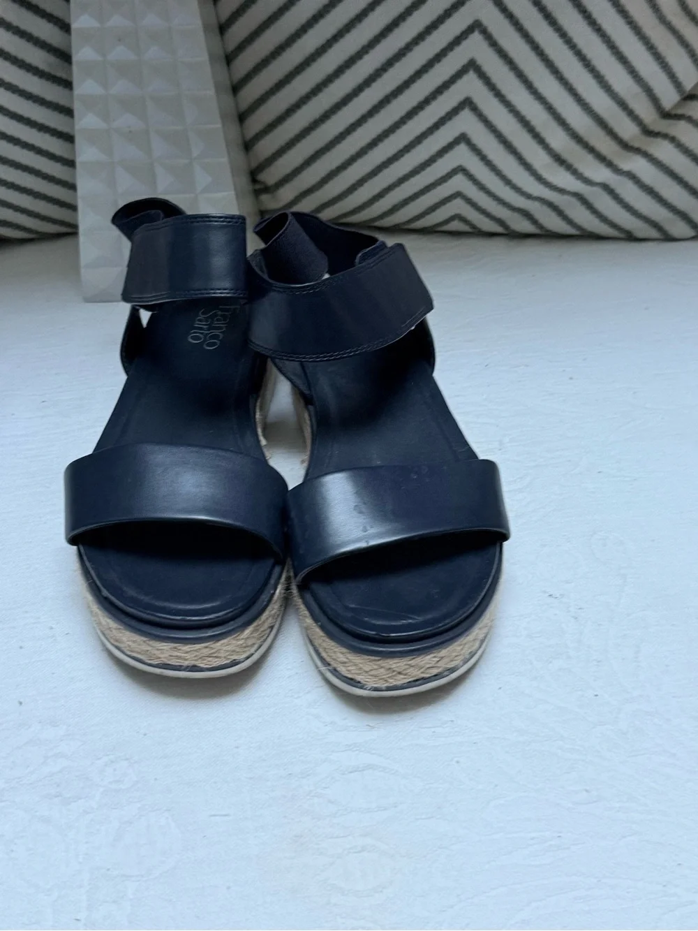 Franco Sarto Navy Blue Faux Leather Espadrille Sandal Platforms